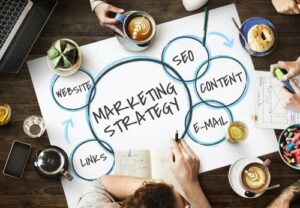 digital marketing terms on business meeting notes