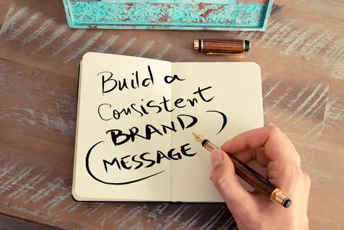 Hand written note stating tp Build a consistent brand message, Search engine optimized content for personal injury marketing