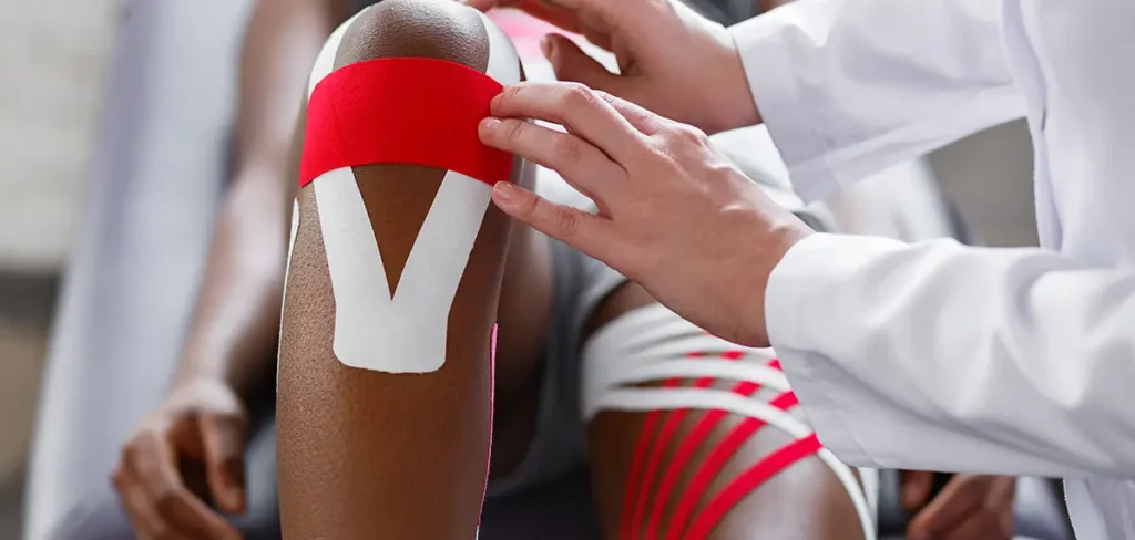 athlete getting knee taped