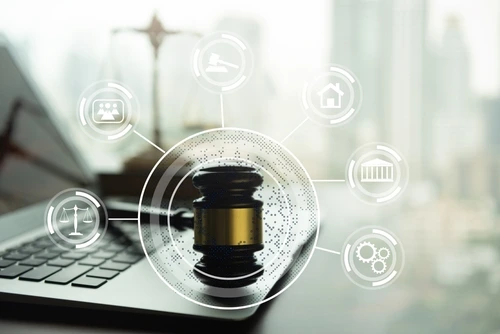 judge gavel and computer depict location pages for personal injury law firms