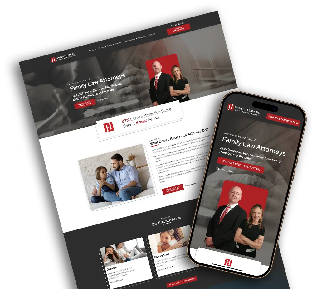 Desktop and mobile mockup of Hannah Law website