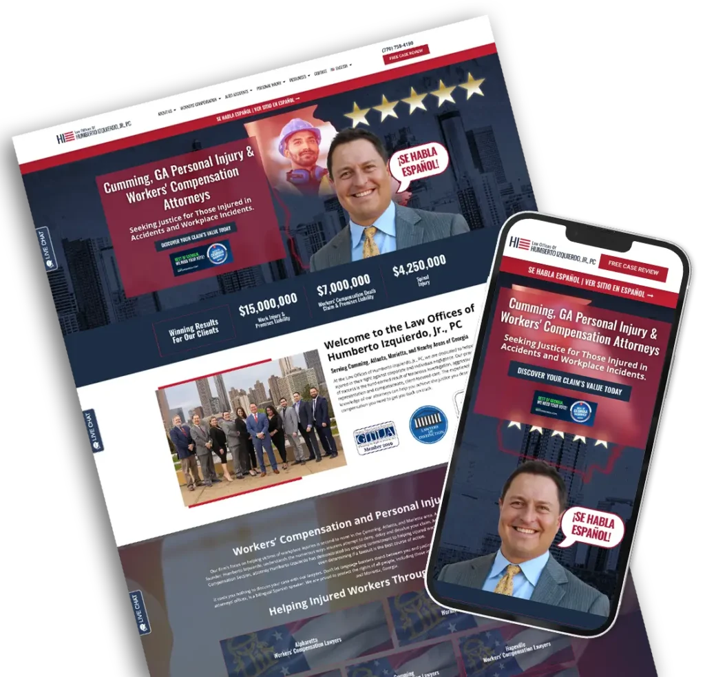 Desktop and mobile mockup of the Law Offices of Humberto Izquierdo, Jr., PC website