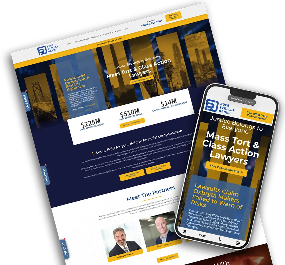 Desktop and mobile mockup of RSD Law website