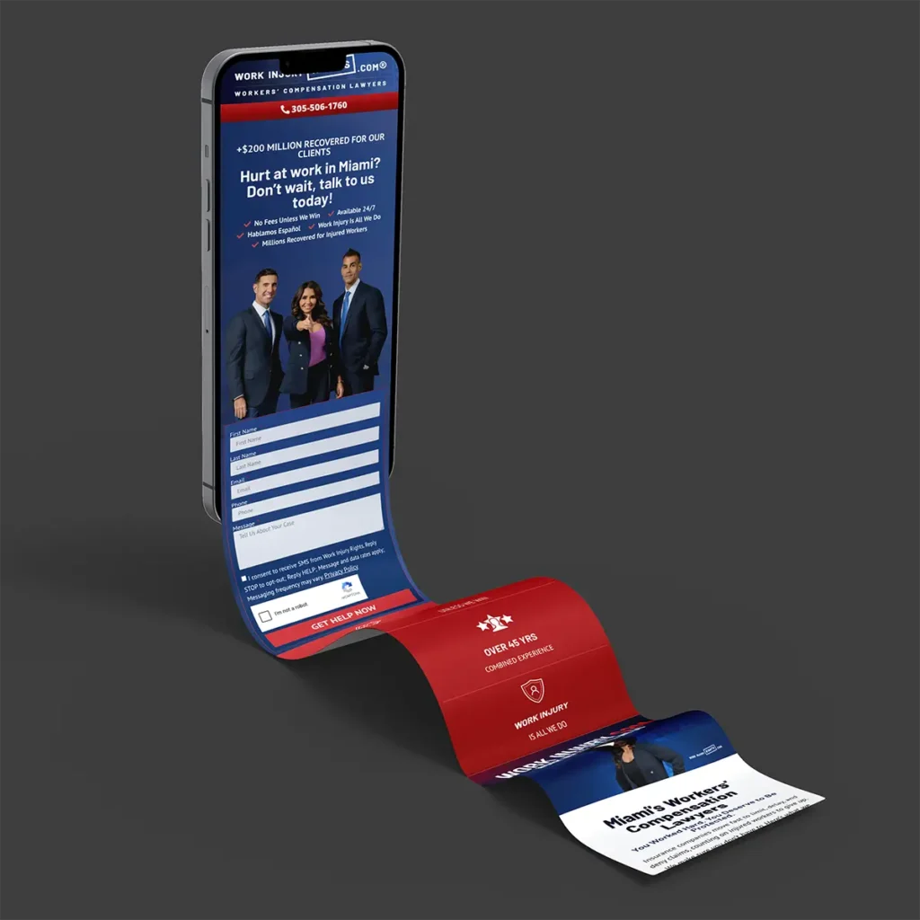 WorkInjuryRights.com™ website on a funky mobile mockup
