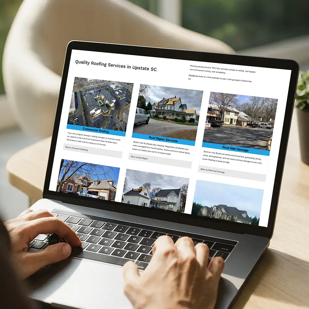 mockup of a laptop with roofing website