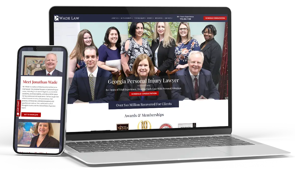 Wade Law website on laptop and mobile