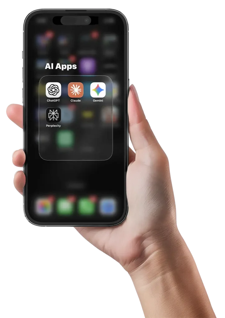 hand holding phone with ai apps installed