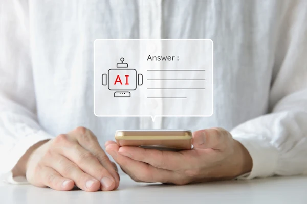 An AI answer on a phone represents ChatGPT and Google AI citations.